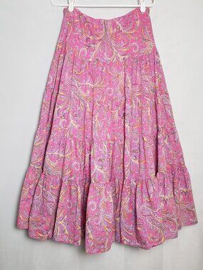Lauren Ralph Lauren Prairie Maxi Pink Paisley Boho Full Pull On Skirt Size Med
